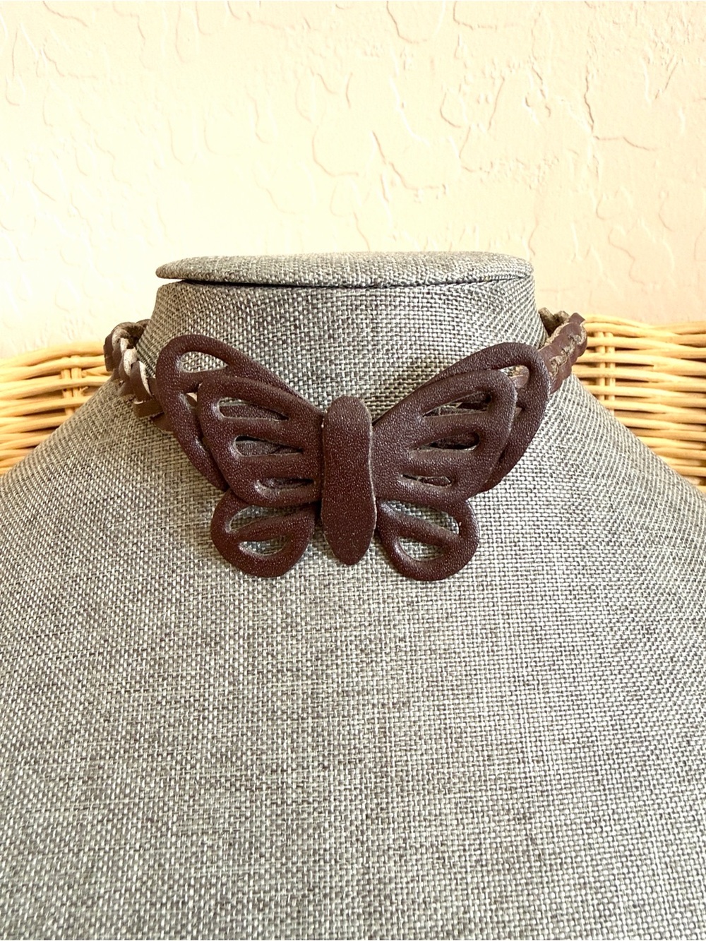 NWT Butterfly Cutout Brown Leather Braided Choker Necklace - Women Jewelry